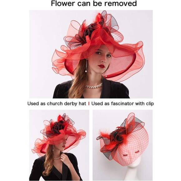 Women's Kentucky Derby Church Dress Hat C3 Red - Picture 2 of 7